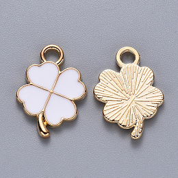 Honeyhandy Alloy Enamel Pendants, Clover, Light Gold, White, 18x12x2mm, Hole: 2mm