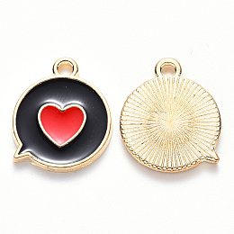 Honeyhandy Alloy Enamel Pendants, Flat Message Box with Heart, Light Gold, Black, 17x14x1.5mm, Hole: 1.6mm