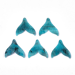 Honeyhandy Cellulose Acetate(Resin) Pendants, Whale Tail Shape, Dark Cyan, 26~26.5x26.5x2.5mm, Hole: 1mm