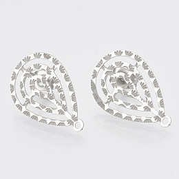 Honeyhandy 304 Stainless Steel Stud Earring Findings, with Loop, Teardrop, Stainless Steel Color, 22.5x14mm, Hole: 1mm, pin: 0.7mm.