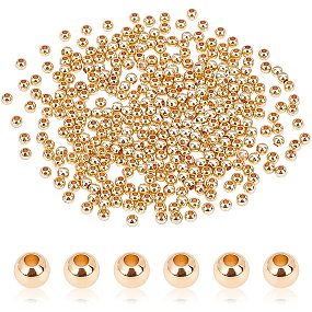 Pandahall Elite 300pcs Smooth Round Beads, 3mm 14K Gold Plated Beads Long-Lasting Plated Small Spacer Beads Seamless Ball Beads for Bracelet Necklace Jewelry Crafts Making