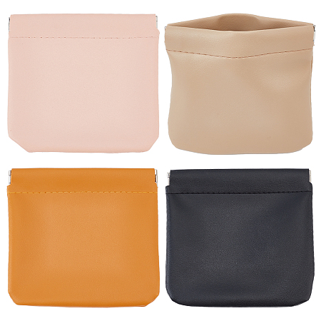 AHANDMAKER 4 Pcs Lambskin Pocket Cosmetic Bag, Portable Mini Make Up Bags Squeeze Top Self Closing Coin Purse Small Makeup Pouch Waterproof Travel Storage for Women Cosmetics Headphones Jewelry, 12cm