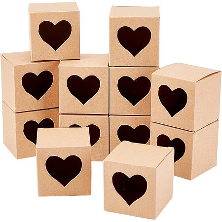 FINGERINSPIRE 50pcs Gift Packaging Box Side with Heart Hollow Window, 2x2x2 Inch Square Burlywood Foldable Creative Kraft Paper Box for Wedding Favour Boxes, Gift Biscuits Packaging