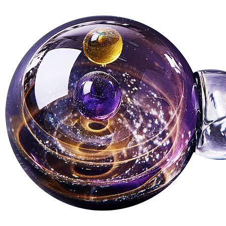 BENECREAT Natural Nebula Glass Pendant Necklace Unique Universe Galaxy Glass Ball Pendant Jewelry with Double Glass Beads for Girl Women Lovers, Unique Birthday Gift - Purple
