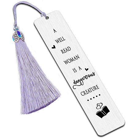 FINGERINSPIRE Meatl Bookmarks with Tassel & Gift Box - A Well Read Woman is A Dangerous Creature Durable & Waterproof Metal Bookmark for Book Lovers Bookworms Book Club Mom