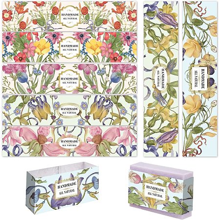 PandaHall Elite 9 Styles Flower Wrap Tape, 90pcs Handmade Soap Wrapper Vintage Floral Soap Labels Vertical Soap Paper Tag Sleeves Covers for Homemade Soap Bar Packaging Soap Business