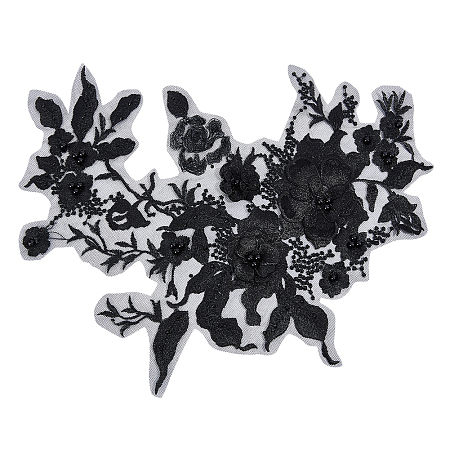 NBEADS Black Flower Embroidery Patch, Organza Embroidery Lace Appliques Floral Appliques Sew on Patches for Clothing Sewing Wedding Bride Dress Shoes Decor