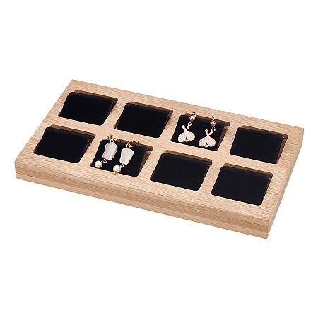 PandaHall Elite 8-Grid Wood Earring Display Board, with Velvet Findings, Rectangle, Black, Finish Product: 21x12x2.7cm, about 9pcs/set