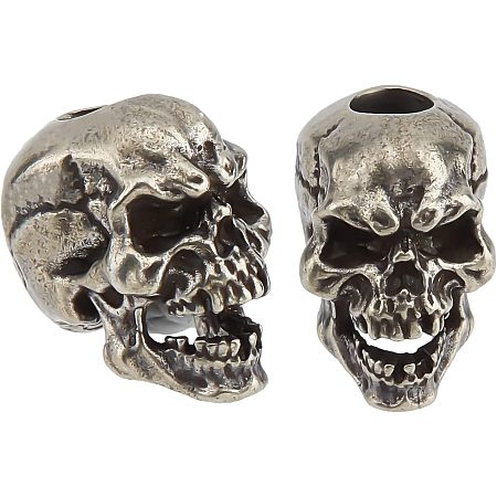 SUPERFINDINGS 2Pcs Skull Knife Lanyard Bead EDC Charm Bead Brass European Beads Antique Silver Large Hole Beads Paracord Cord Tool Bead 19x13x17mm for Keychain Bracelet Accessories, Hole: 5.5mm
