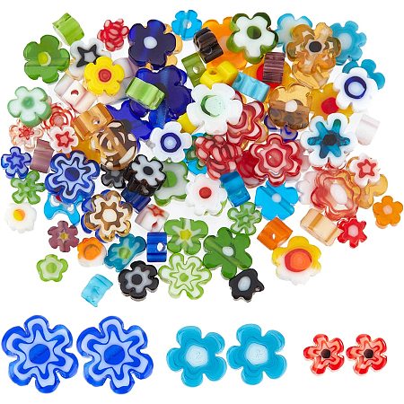 OLYCRAFT 236 Pcs Handmade Flower Millefiori Lampwork Glass Beads 3 Styles Mixed Color Flower Glass Beads Loose Mosaic Beads for Jewelry Bracelet Necklace Making and DIY Craft