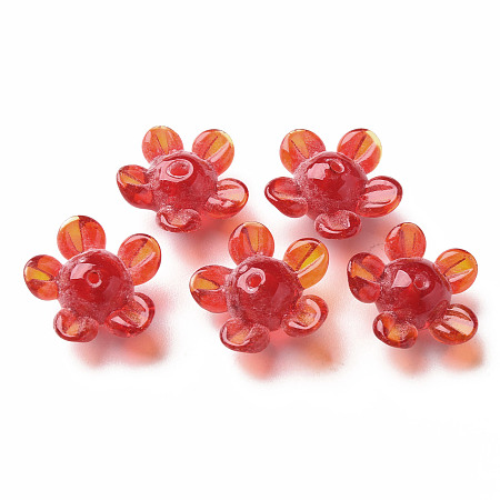 Honeyhandy Handmade Lampwork Beads, Flower, Orange Red, 14.5~15.5x15~16x7~8mm, Hole: 1.5mm