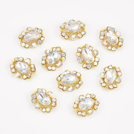 Alloy Rhinestone Cabochons, Nail Art Decoration Accessories, Oval, Golden, Crystal AB, 10x9x4mm