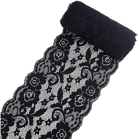 GORGECRAFT 5 Yards 6 Inch Wide Stretch Elastic Lace Ribbon Floral Rose Pattern Trim Fabric Sewing for Dress Tablecloth Hair Band Wedding Decorations(Black)