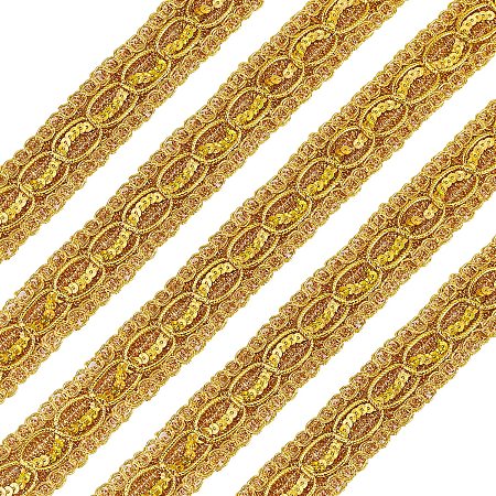FINGERINSPIRE 14.2 Yard 1.18 Inch Sequin Metallic Braid Trim Goldenrod Lace Trim Paillette Sequinned Ribbon with Bead Metallic Sequins Jacquard Trim for DIY Clothing Accessories Decorations