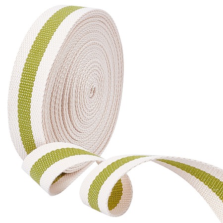 NBEADS Polyester Braid Ribbon, Flat, Stripe Pattern, Garment Accessories, Yellow Green, 1-1/4 inch(32x1mm), about 10 yards/bundle