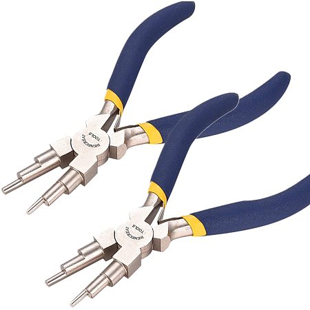 BENECREAT 2 Packs 6 in 1 Bail Making Pliers Wire Looping Forming Pliers with Non-Slip Comfort Grip Handle for 3mm to 9.5mm Loops and Jump Rings