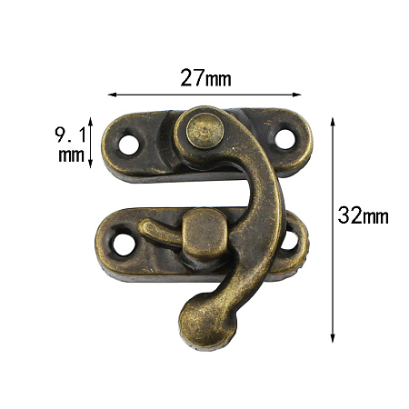 Honeyhandy Zinc Alloy Wooden Box Lock Catch Clasps, Jewelry Box Latch Hasp Lock Clasps, Antique Bronze, Overall Size: 3.2x2.7cm