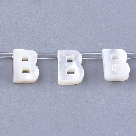 Honeyhandy Natural Sea Shell Beads, White Shell Mother of Pearl Shell, Top Drilled Beads, Letter.B, 10x2.5~11.5x3mm, Hole: 0.8mm