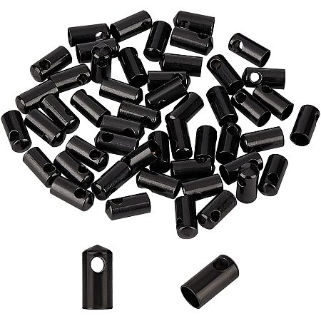 UNICRAFTALE 50pcs 304 Stainless Steel Cord Ends End Caps Metal Cord Ends Cylindrical Metal End Caps Electrophoresis Black for Jewelry Making DIY Hole 2mm