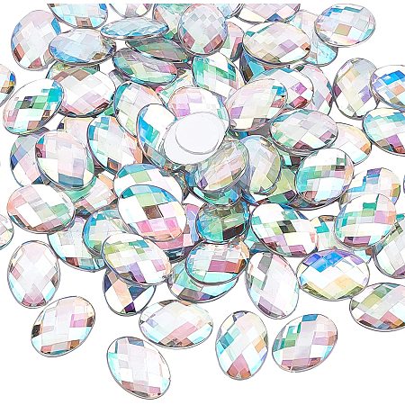 FINGERINSPIRE 80 Pcs 0.7x1 inch Extral Large Flat Back Oval AB Color Acrylic Self-Adhesive Rhinestone Gems Stick with Container Crystals Bling Sticker Acrylic Jewels for Costume Making Cosplay