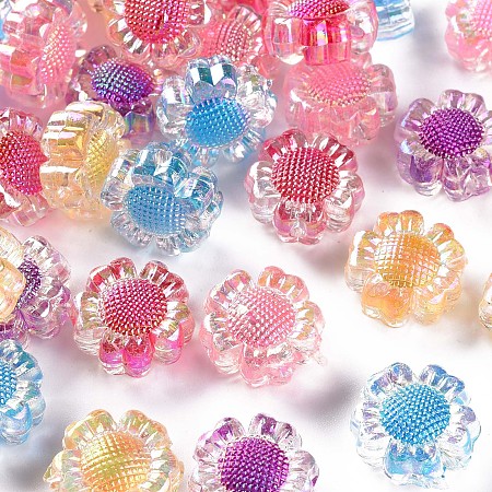 ARRICRAFT Transparent Acrylic Beads, Bead in Bead, AB Color, Flower, Mixed Color, 5/8 inch(16mm), Hole: 2mm, about 413pcs/500g