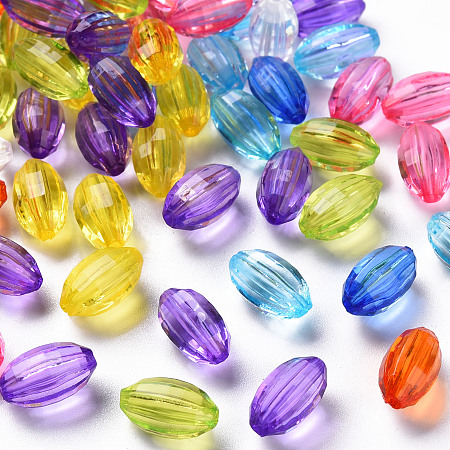 ARRICRAFT Transparent Acrylic Beads, Corrugated Oval, Mixed Color, 11x6.5mm, Hole: 1.5mm, about 1880pcs/500g