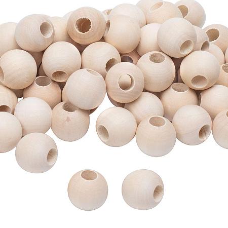 PandaHall Elite 60 Pcs 25mm (1 Inch) Natural Unfinished Wood Spacer Beads Large Hole Round Ball Wooden Loose Beads for Bracelet Pendants Crafts DIY Jewelry Making, Hole 10mm