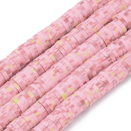 ARRICRAFT Handmade Polymer Clay Beads Strands, for DIY Jewelry Crafts Supplies, Heishi Beads, Disc/Flat Round, Pink, 6x0.5~1mm, Hole: 1.8mm, about 320~447pcs/strand, 15.75 inch~16.14 inch(40~41cm)