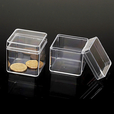 Polystyrene(PS) Plastic Bead Containers, Cube, Clear,40x40x40mm