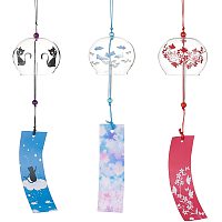 BENECREAT 3PCS Japanese Wind Chimes Red/Blue/Black Glass Wind Bells Handmade Pendants for Birthday Gift and Home Decors