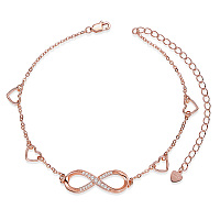 SHEGRACE 925 Sterling Silver Link Anklets, with Grade AAA Cubic Zirconia, Heart and Infinity, Clear, Rose Gold, 8-1/4 inch(21cm)
