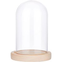 NBEADS Eternal Flower Glass Display Dome Cloche, Glass Display with Black Wood Pedestal Half Round Clear Glass Jewelry Display Case Bell Jar Cloche for Items Display Home Decoration, Wheat Base