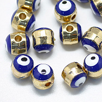 Honeyhandy Alloy Beads, with Enamel, Column with Evil Eye, Light Gold, Blue, 5.5x6x6mm, Hole: 1.4mm