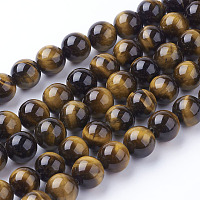 Honeyhandy Natural Tiger Eye Beads Strands, Round, 10mm, Hole: 1mm, about 19pcs/strand, 7.5 inch
