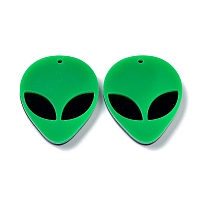 Honeyhandy Opaque Acrylic Pendants, Alien Face, Green, 35.5x29.5x4mm, Hole: 1.8mm