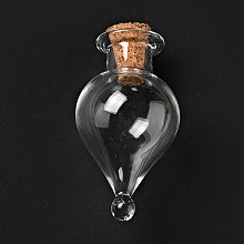 Honeyhandy Teardrop Glass Cork Bottles Ornament, Glass Empty Wishing Bottles, DIY Vials for Pendant Decorations, Clear, 3.6cm