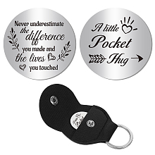 CREATCABINA Little Pocket Hug Token Long Distance Relationship Keepsake Stainless Steel Double Sided Inspirational Gift with PU Leather Keychain for Friends Family Dad Son 1.2 x 1.2 Inch