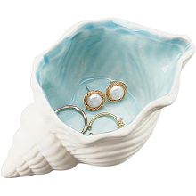 NBEADS Conch Shape Ceramic Jewelry Tray, Aqua Shell Trinket Dish Ceramic Ring Earring Holder Ocean-themed Decorative Trinket Plate for Rings Earrings Necklaces Bracelet Jewelry Watch Keys