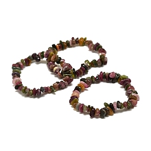 Honeyhandy Natural Tourmaline Chip Beads Stretch Bracelets, Tumbled Stone, Inner Diameter: 1-7/8 inch(4.7cm)