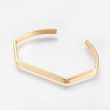 Honeyhandy Brass Cuff Bangles, Wave, Real 18K Gold Plated, 1-5/8 inchx2-3/8 inch(42x62mm), 4mm