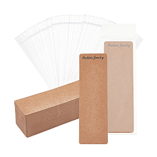 NBEADS 100 Sets Paper Keychain Display Cards, 5.12"x1.57" Keychain Holder with Self-Sealing Bags, Earring Selling Keychain Packaging Card Show Paper for Jewelry, Keychain, Pendant(Tan)