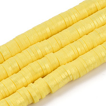 Honeyhandy Handmade Polymer Clay Beads Strands, Pearlized, Disc/Flat Round, Heishi Beads, Yellow, 6mm, 15.75 inch(40cm)