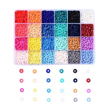 Honeyhandy 24 Colors Eco-Friendly Handmade Polymer Clay Beads, Disc/Flat Round, Heishi Beads, Mixed Color, 4x1mm, Hole: 1mm, 24colors, about 380~400pcs/color, 9120~9600pcs/box