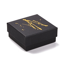 Honeyhandy Hot Stamping Cardboard Jewelry Packaging Boxes, with Sponge Inside, for Rings, Small Watches, Necklaces, Earrings, Bracelet, Square, Black, 7.5x7.5x3.5cm