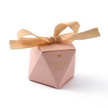 SUPERFINDINGS Floding Cardboard Candy Boxes, Weddign Gift Wrapping Box, with Ribbon, Polygon with Gold Stamping Word Thanks, Gold, Finish Product: 7.55x7.55x5.9cm