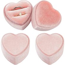 Velvet Ring Box Pink Heart Shaped Double Ring Organizer Jewelry Gift Storage Display Holder Earrings Box for Wedding Valentine's Day Proposal Engagement Gift Favor Ceremony