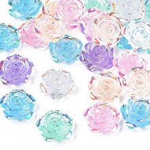 Honeyhandy Transparent Resin Cabochons, AB Color Plated, Rose Flower, Mixed Color, 15x14x6mm