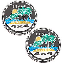 GORGECRAFT 2 Pieces Beach Car Emblem 3D Creative Aluminum Car Stickers 4 X 4 Metal Automotive Badge Flat Round with Word Beach Rated Jeep Badges for Wrangler