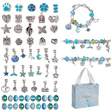 DIY Alloy European Bracelets Making Kits, including Alloy and Resin European Beads, Alloy Enamel Dangle European Charms, Paper Box, Deep Sky Blue