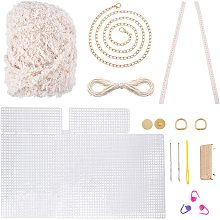 CHGCRAFT DIY Knitting Crochet Bags Kit Mesh Plastic Canvas Sheets Set for DIY Craft Shoulder Bags Accessories Tool with Knitting Needle Antique White